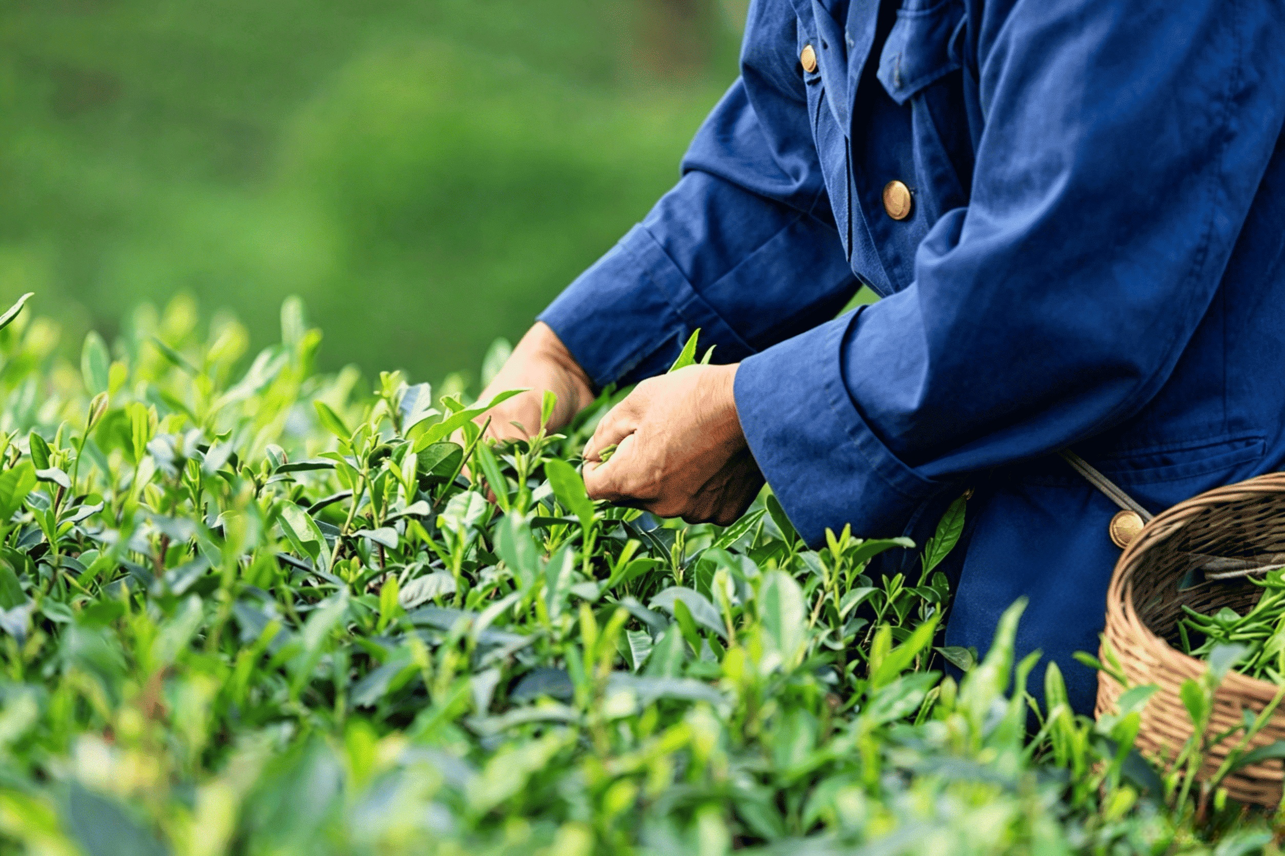 picking matcha leaves