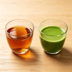 different colors of matcha and hojicha