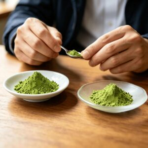 purchasing team comparing different matcha sample